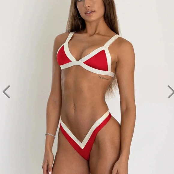 NWT OneOne Swimwear Bikini Set London Red White Small New Jesse Kameron 2024 - Picture 3 of 14